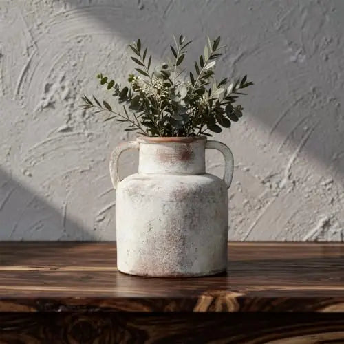 Ceramic Vase with Handles, 6.3 Inch Rustic Flower Vase, Farmhouse Table Decor, Distressed Terracotta Jug for Home Decor, Vintag