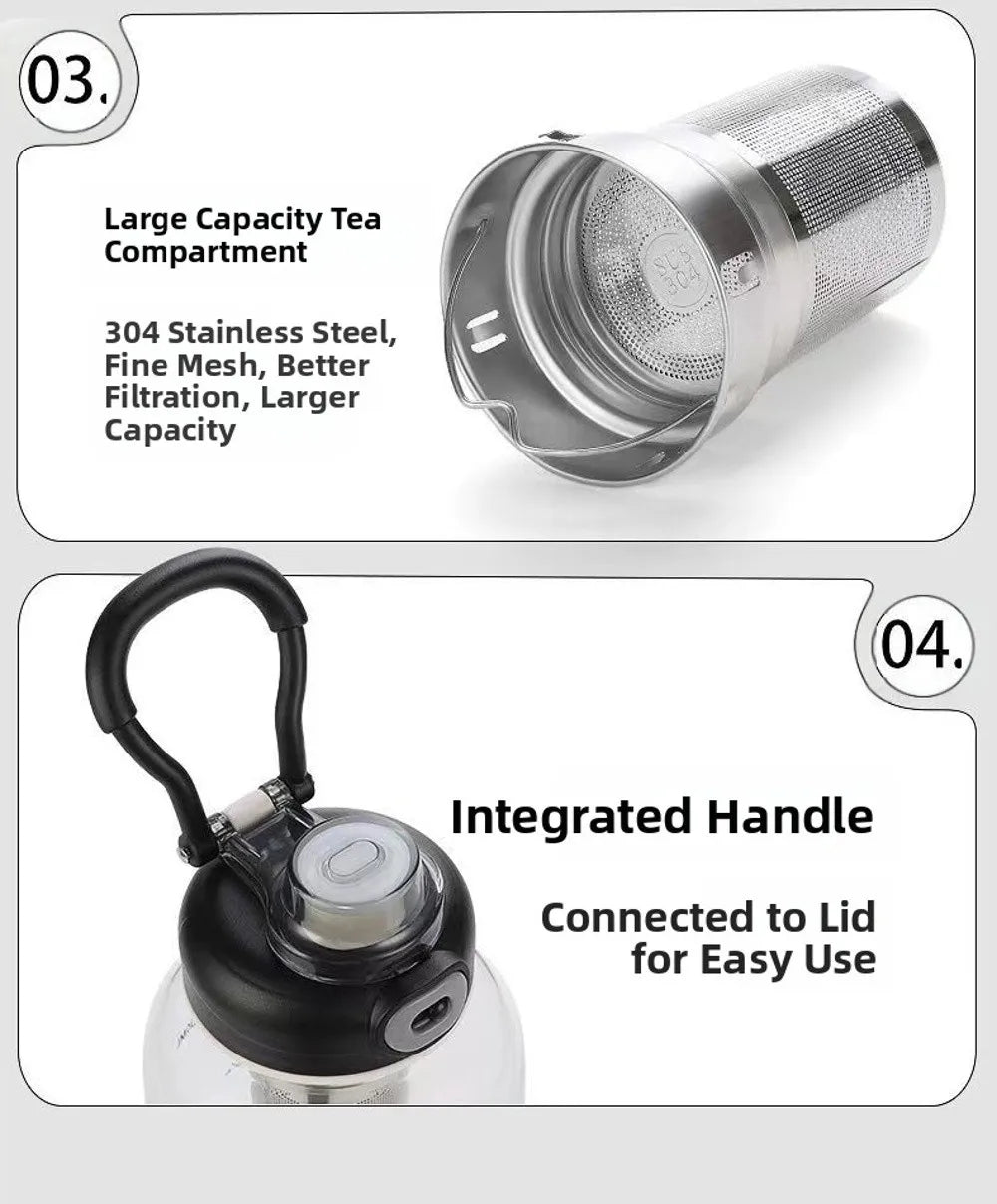 Tea Separation Glass Tea Cup Double Drinking with Handle Water Cup Large Capacity High Temperature Resistant Portable Kettle