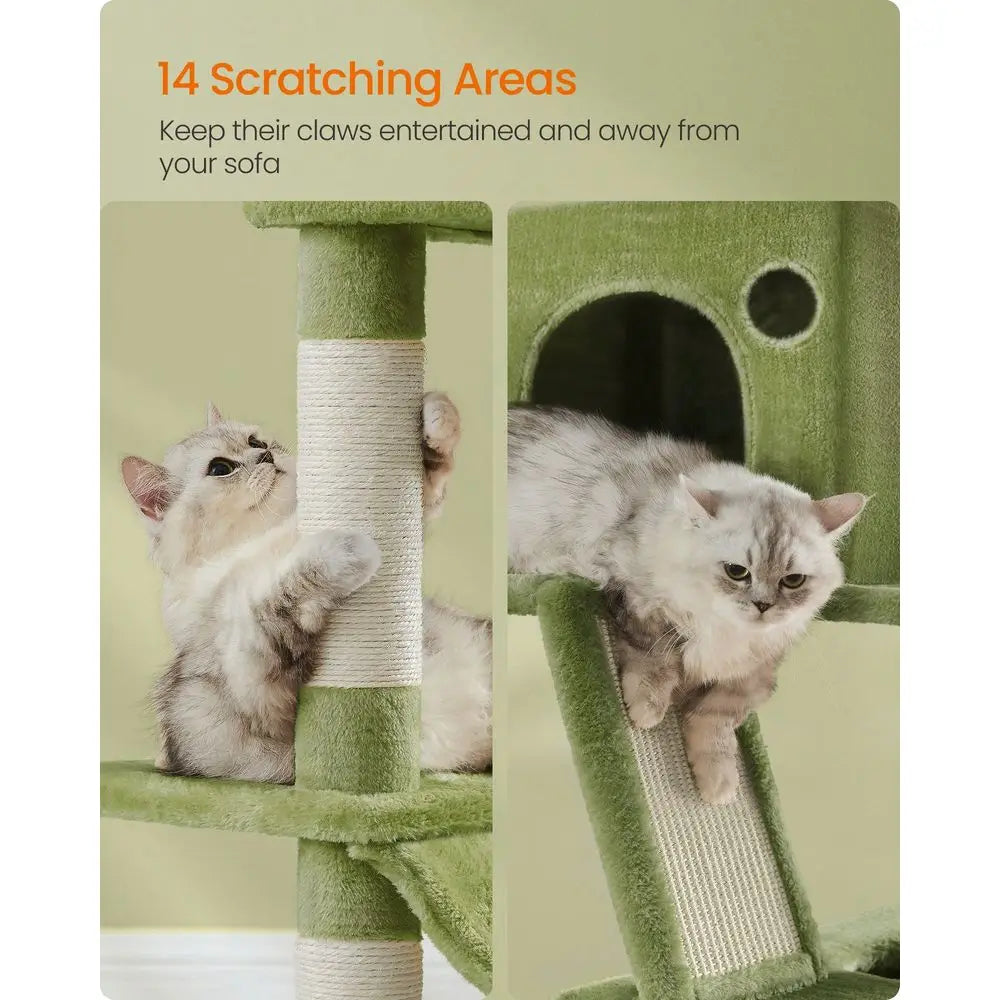 Cat Tree Rascadores Para Gatos Cat Supplies Cat Tree, 81.1Inch Large Cat Tower With 13 Ching Posts, 2 Perches, 2 Caves, Basket,