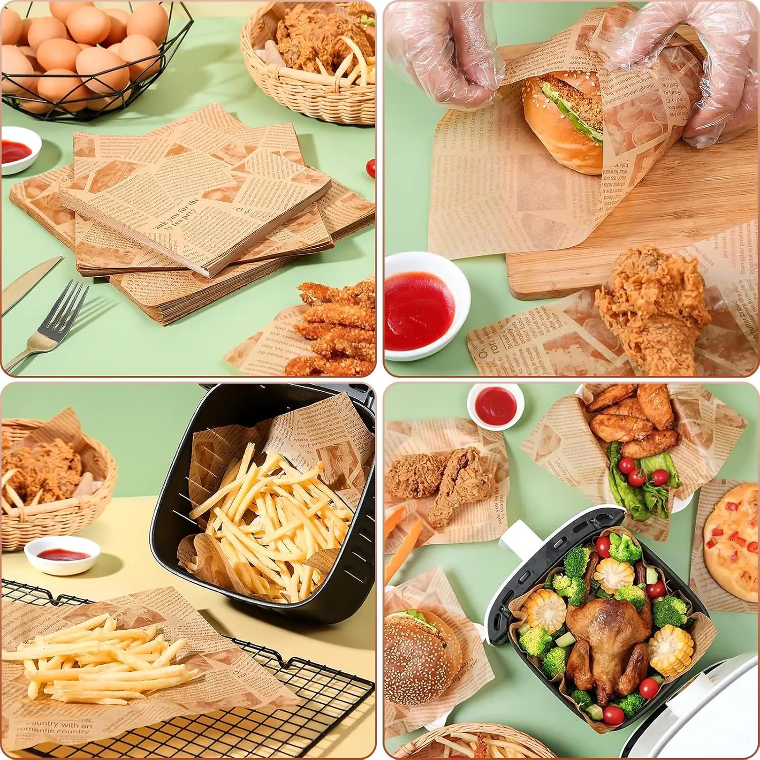 Wax Paper Sheets Grease Resistant Tray Basket Liners Newsprint Paper Water and Grease Proof Sandwich Wrapping Paper for Food