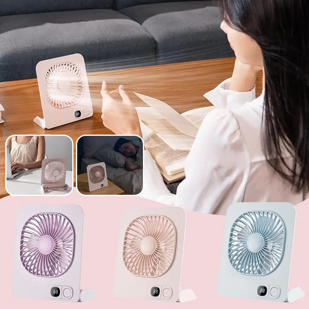 Portable Mini Desk Fan Table Power Display Ultra Quiet Hang Fan For Office Home USB Rechargeable Foldable Table Fan With 5 Gear