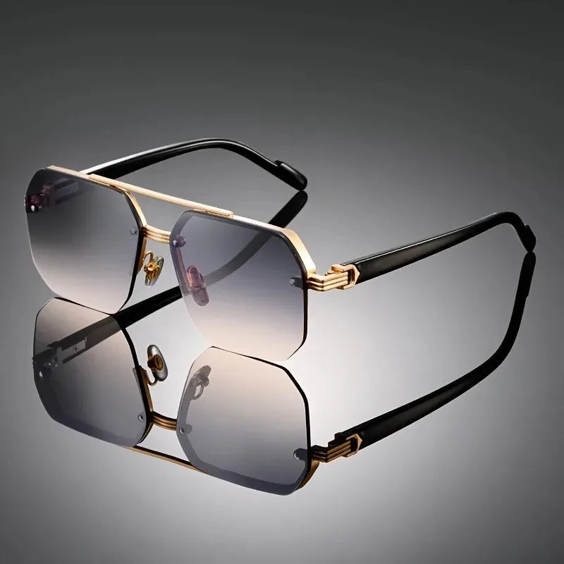 Oversized Double Bridge Sunglasses Frameless Rimless Men's Shades Square Frame UV Protection Street Shooting Eyewear
