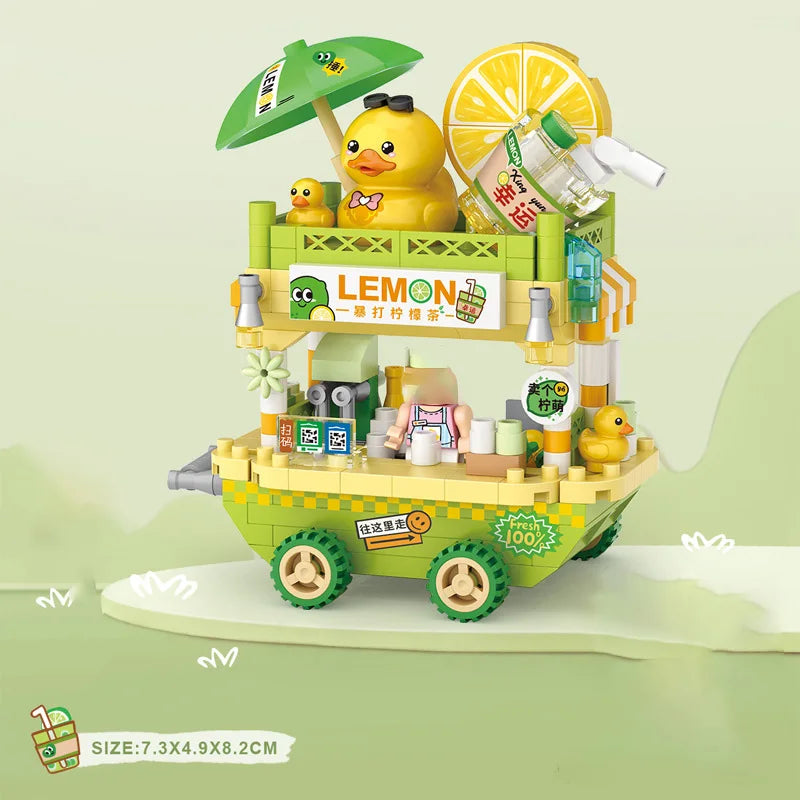 LOZ Street series dessert vending carts, lemon tea vending carts, model assembly, accessories, trolleys, parent-child assembly t