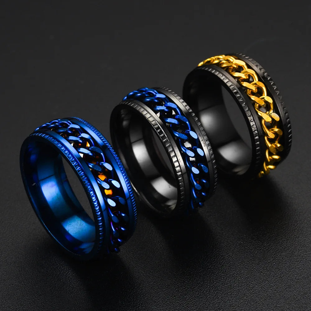 Cool Stainless Steel Rotatable Men 8MM Ring High Quality Spinner Chain Punk Women Never Fade Jewelry for Party Gift