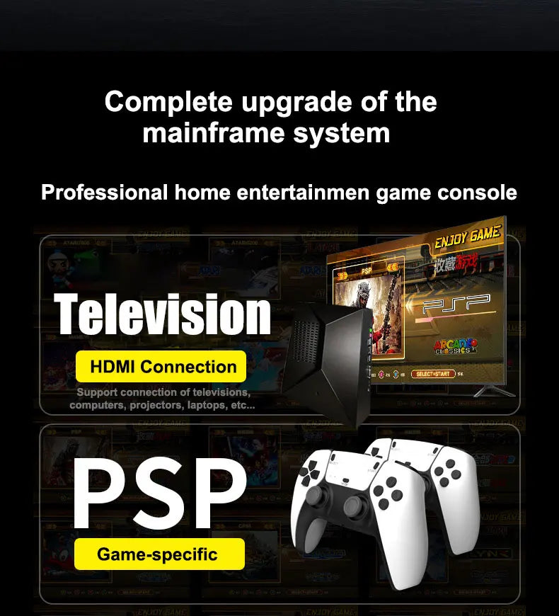 70000 Games G5 Pro 4K HD Game Console 60 Emulators for PSP N64 NGC PS2 Plug on TV Wireless Controller Home TV 4Players Kids Gift