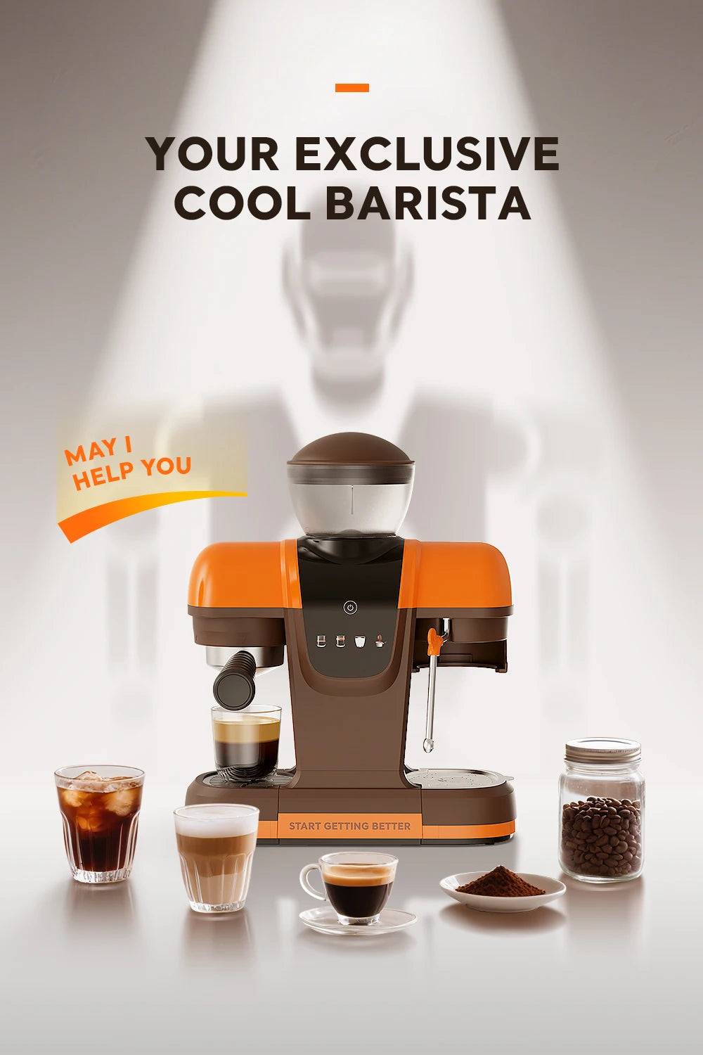 I Cafilas 19 Bar Semi Automatic Espresso Coffee Maker With Grinder Bean For Cappuccino and Latte Milk Frothing System Machine