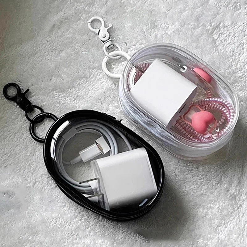 New Round Black PVC Transparent Storage Bag Jewelry Organizer Portable Keychain Data Cable Earphone Coin Charger Storage Pouches
