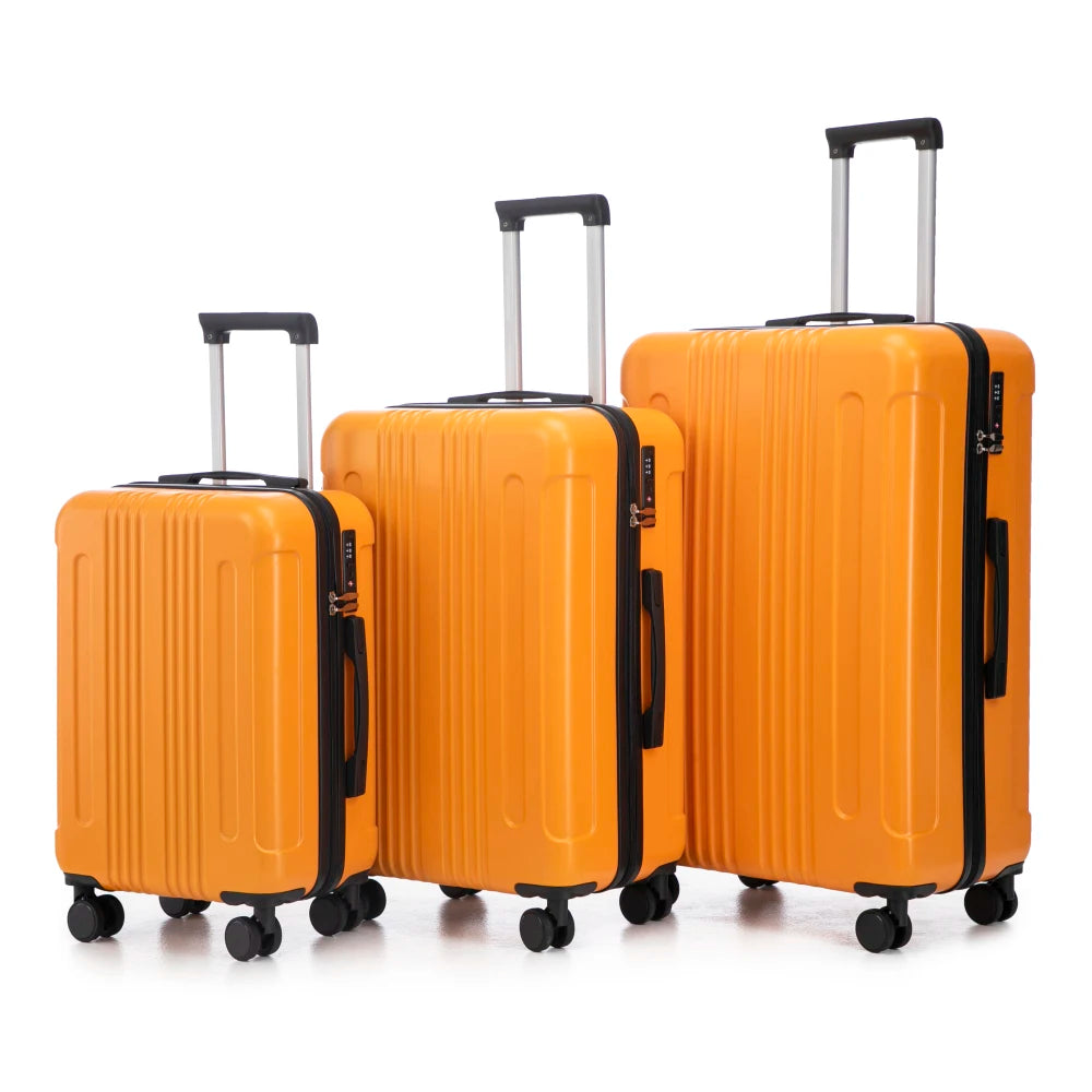 3 Piece ABS Luggage Set 20/24/28 Inch Carry on Suitcase with 360° Spinner Wheels TSA Combination Lock Matching Color Brown