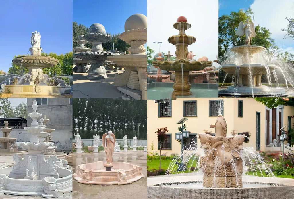 Outdoor Modern European Design Water Fountain Hand Carved Travertine Statue for Villas Hotels Garden Products