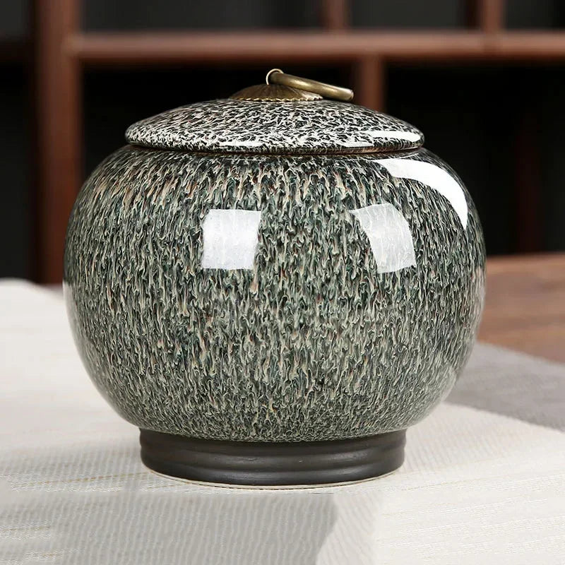 Ceramic Tea Box Tea Caddy Moisture Proof Sealed Jar Storage Tank Candy Jar Teas Container Teas Organizer Decorative Jar