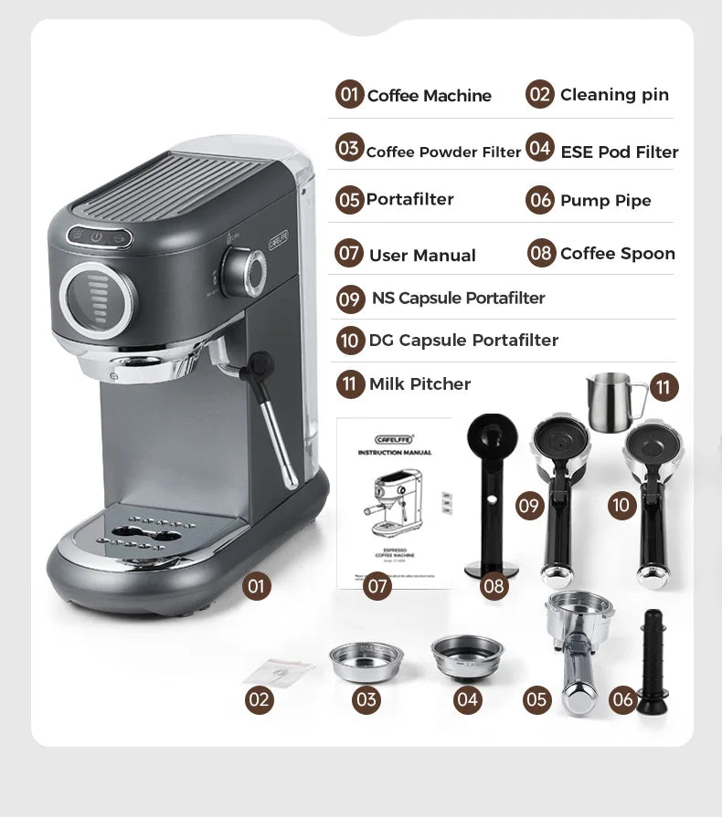 Cafelffe 4in1 Coffee Machine Dolce gusto Nes Capsule Espresso Maker ESE Pod Ground Gift for Lover,Dad,Mom Cafetera304 Cappuccino