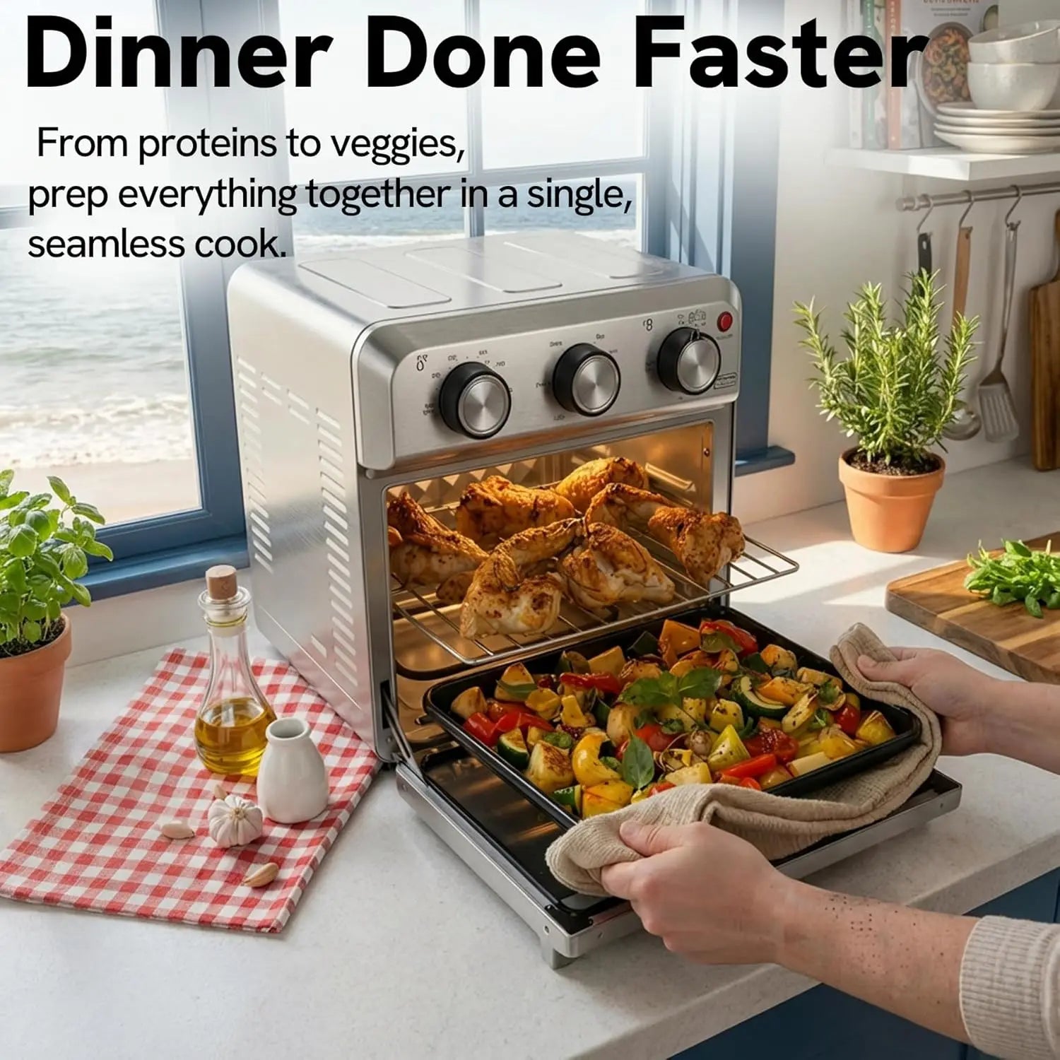 6-in-1 Air Fryer Toaster Oven Combo, Compact 12.7 QT Countertop Convection Oven for Pizza & Toast with Hexagon Heating