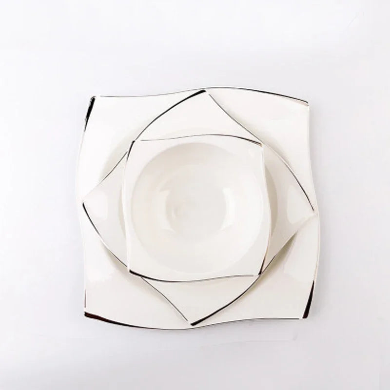 Ceramic Bowl Dish Set, Bone Porcelain Tableware, Creative Phnom Penh Dishes & Platesset, Square Plates, Kitchen Dinnerware