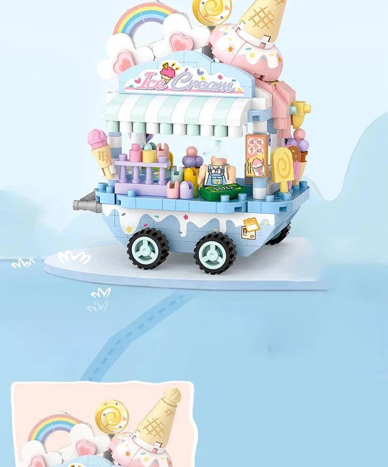 LOZ Street series dessert vending carts, lemon tea vending carts, model assembly, accessories, trolleys, parent-child assembly t