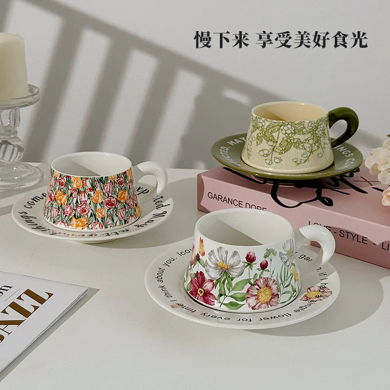 Vintage style coffee cup Breakfast cup teapot Birthday wedding gift afternoon tea set