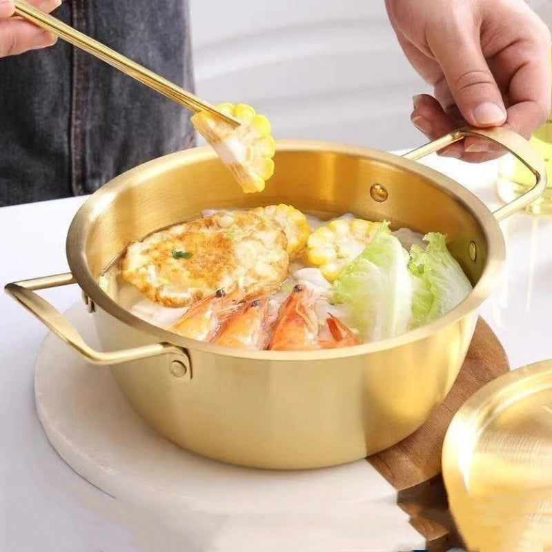 Vintage Brass Pot,Thickened Food Pot Cooking Utensil Simmering and Pasta Stewing,With lid Luster Polishing Texture Handheld Pot