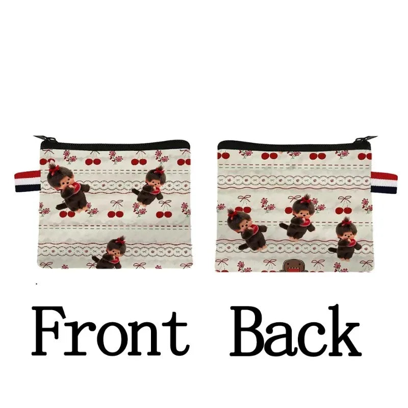 Monchhichi Coin Purse Zipper Storage Bag Cute Cartoon Printed Square Pack Portable Key Handbag Wallet Card Holder Money Purses