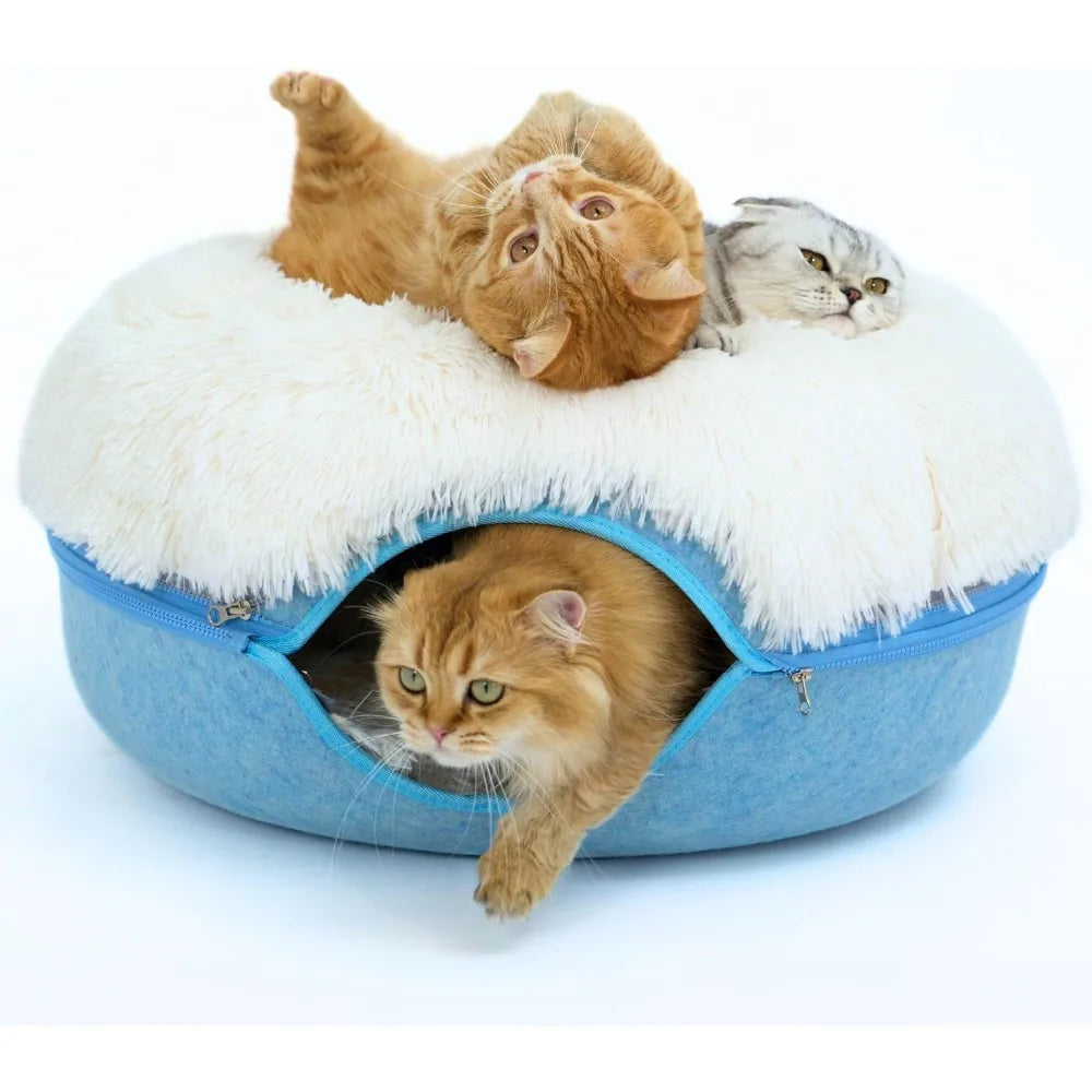 CATTASAURUS Peekaboo Cat Cave for Multiple & Large Cats Up to 30-45 Lbs, Fluffy Cat Beds for Indoor Cats, Scratch Detachable & W