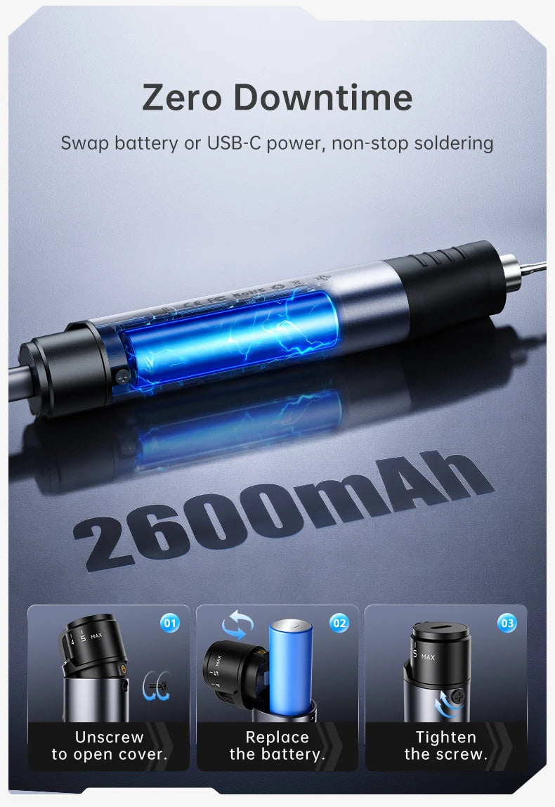 FINIRSI HS03 Cordless Soldering Iron, 100-450°C Replaceable Battery Continuous Soldering Wired/Wireless Modes Compatible T210