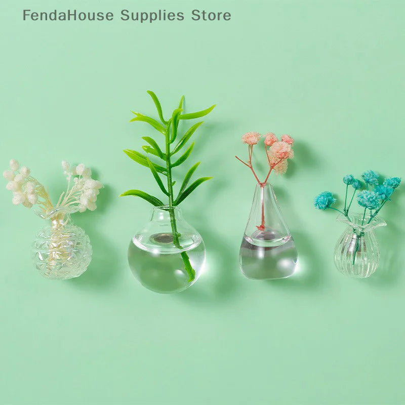 Mini Glass Vase Fridge Magnet DIY Porcelain Vase Flowers Refrigerator Message Sticker Plant Magnet Green Gift Kitchen