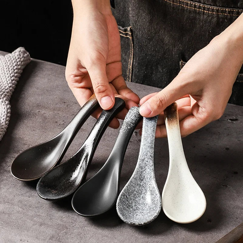 Vintage Japanese Ceramic Tableware Set: Soup Spoons, Ladles & Rice Bowls for Home and Commercial Kitchen