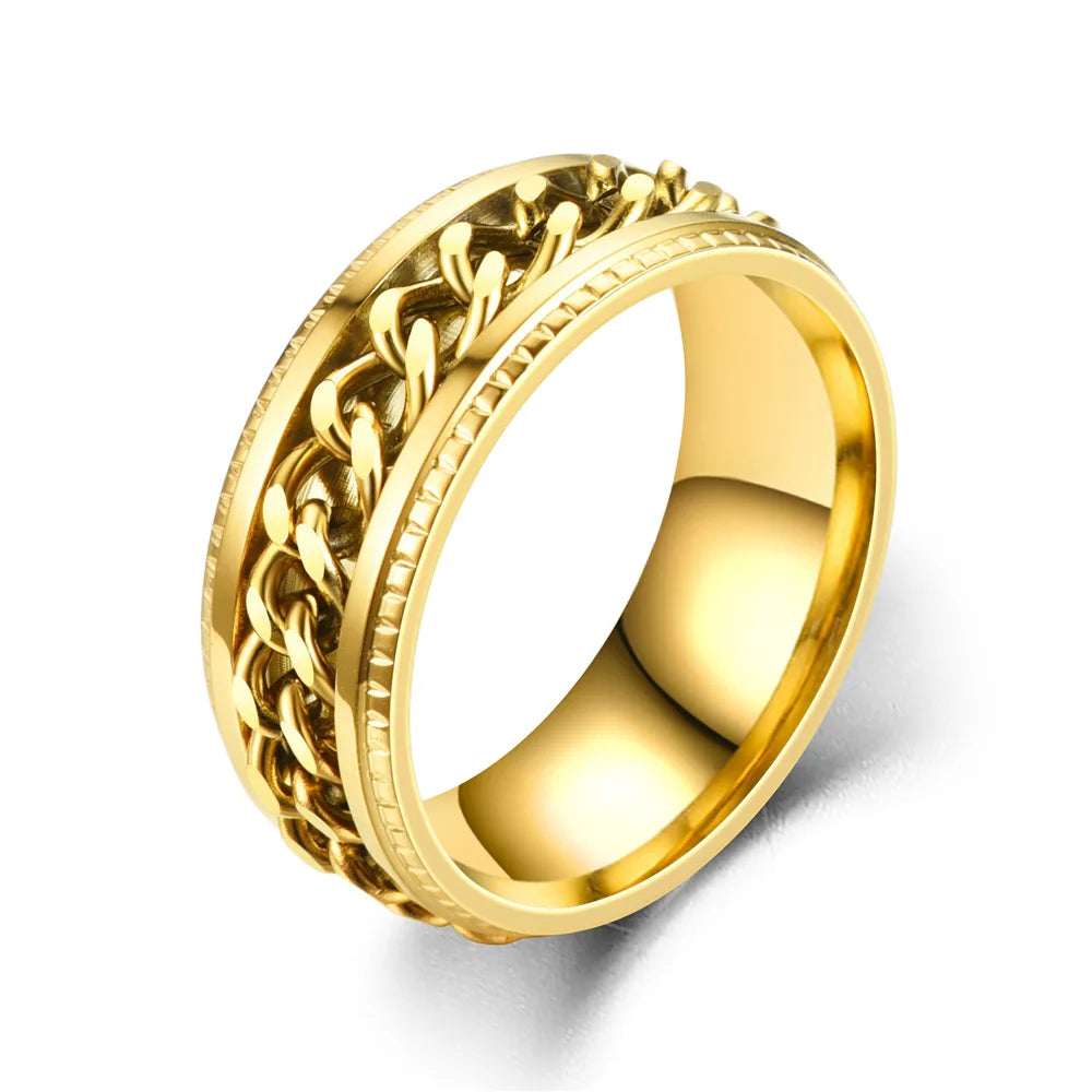 Cool Stainless Steel Rotatable Men 8MM Ring High Quality Spinner Chain Punk Women Never Fade Jewelry for Party Gift
