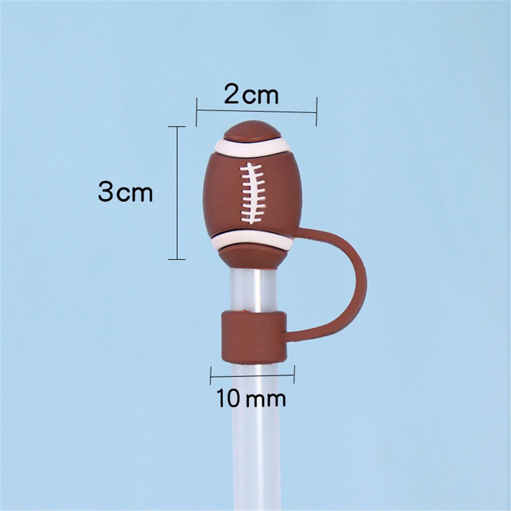Sports Ball Straw Covers Cap For Stanley Tumblers Cup Cute Football Basketball Straw Cap Stopper For Reusable Straws Tip Lids