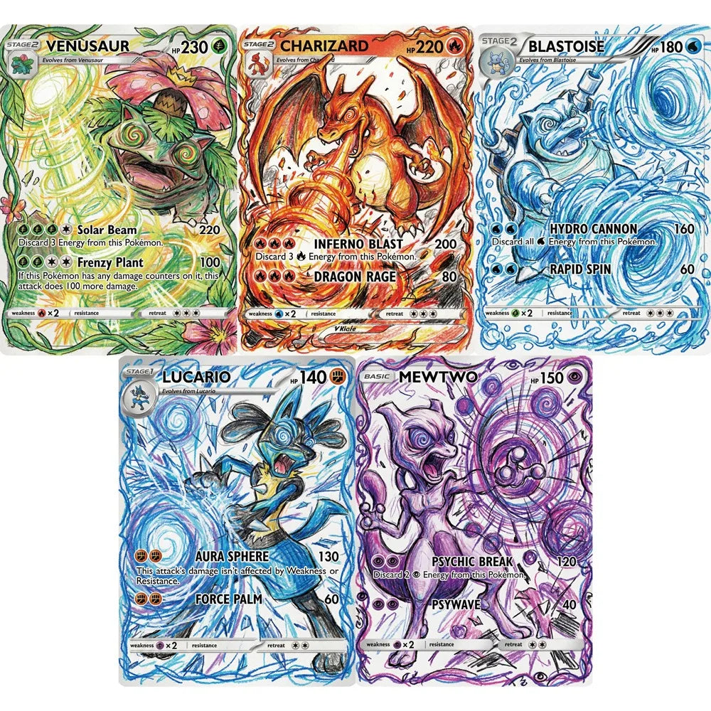 Pokemon Cards Abstract Impact Style Charizard Blastoise Venusaur Mewtwo Lucario Holo PTCG Cards Collection Cards Pokemon Gift