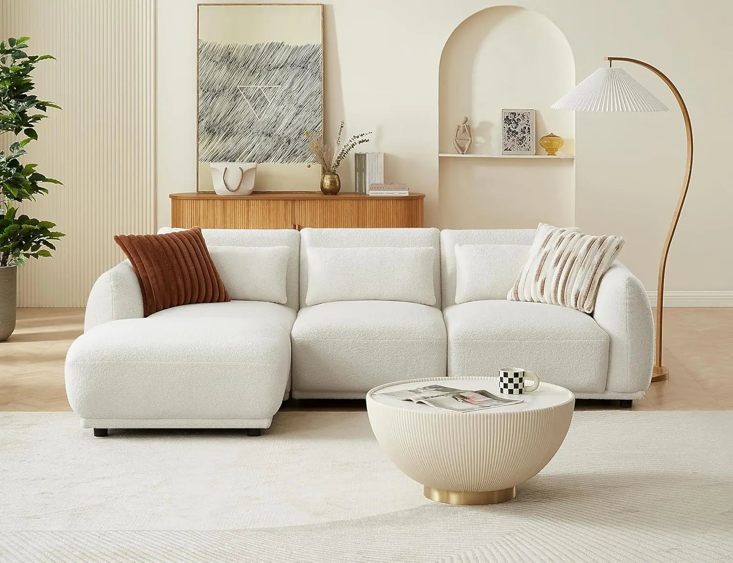 L Shaped Modular Sectional Couch Comfortable Convertible Cloud Sofa with Removable Ottoman Customized Small Living Room Couch