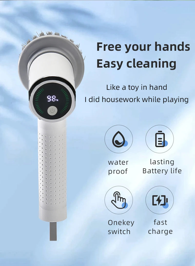 4-in-1 Electric Cleaning Brush IPX7 Waterproof Multi-Functional Wireless Handle Rechargeable Portable Brush For Bathroom Kitchen