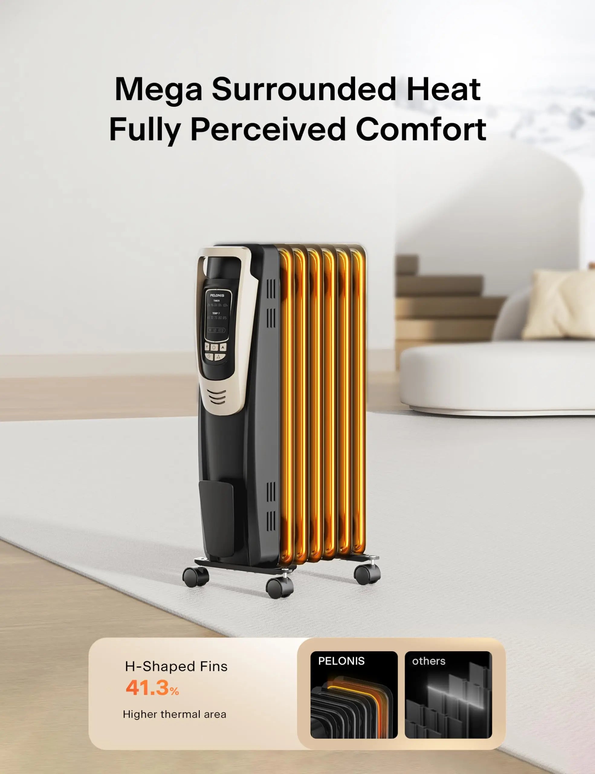 Energy Efficient Radiator Heater, 5 Settings Remote Control Champagne Indoor