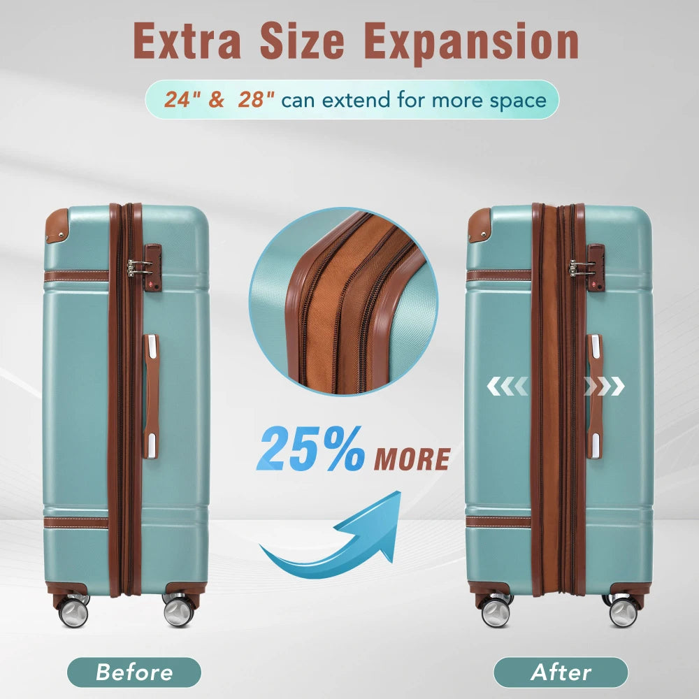 Lightweight Brown Hardshell 3PCS Luggage Set with Cosmetic Case TSA Lock Spinner Wheels 20"+24"