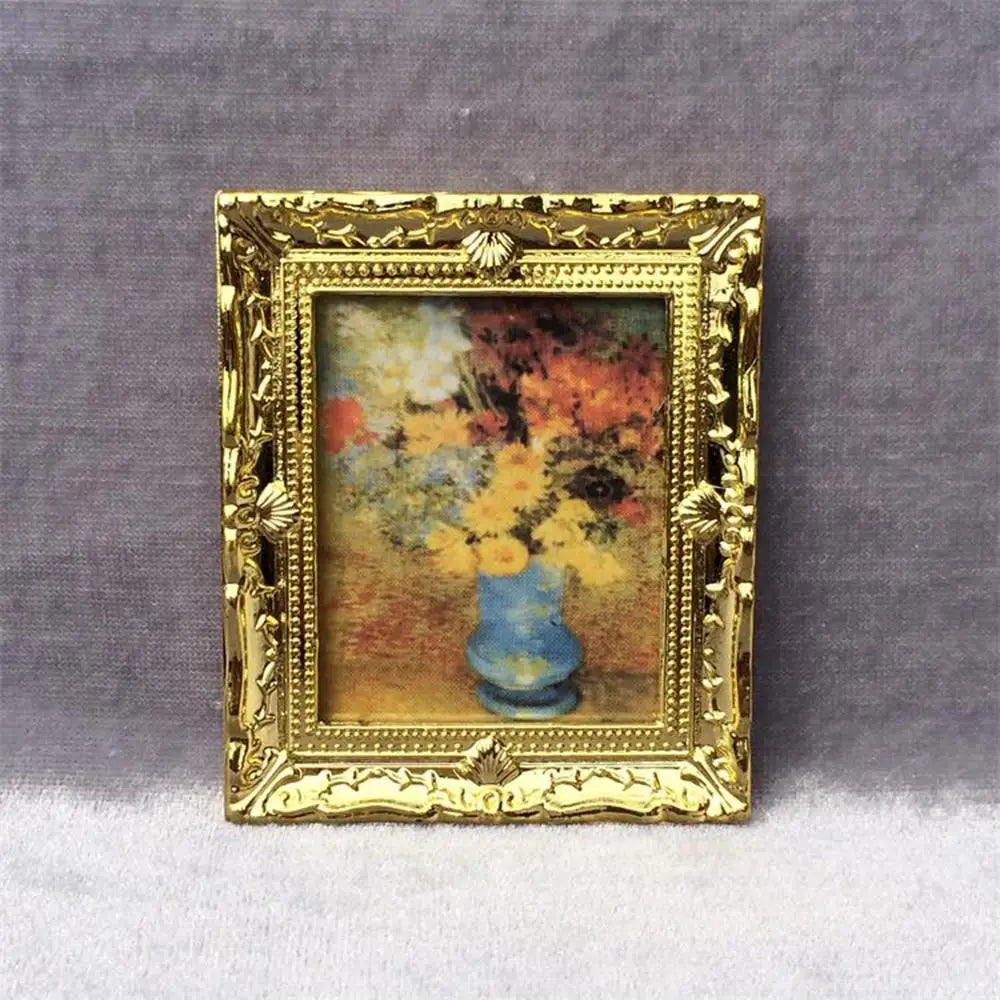 Vintage 1:12 Miniature Framed Photos Oil Painting Toys Doll Accessories Dollhouse Ornament Mural Wall Picture Miniaturas Casa