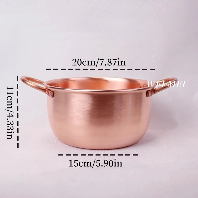 Pure Copper Pasta Pot,Handcrafted Wire Drawing Texture Outdoors Picnic Soup Pot,Portable Thickened Bottom Pan Retro Tableware