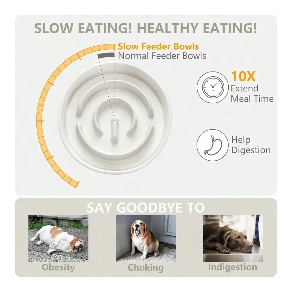 Dog Bowl Dog SuppliesSlow Feeder And Water Bowl Set For Medium And Large Dogs Ceramic Dog Bowls Elevated With Wooden Stand 2.0 C