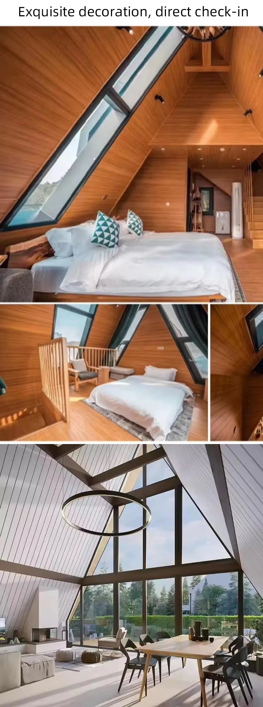 2-Story A-Frame Modern Movable Wood Cabin Prefab Triangle Tiny House for Forest B&B & Glamping Resort Customized