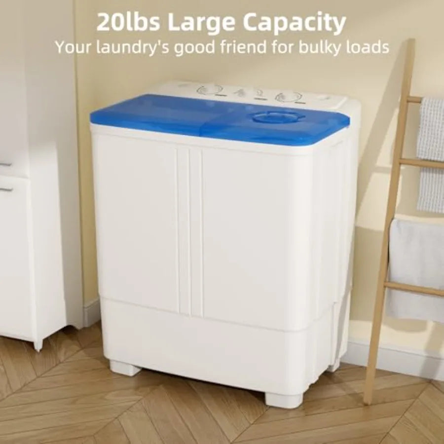 Portable Washing Machine 20Lbs Compact Twin Tub Laundry Washer with Builtin Drain Pump SemiAutomatic 12Lbs Washer and 8Lbs Spin
