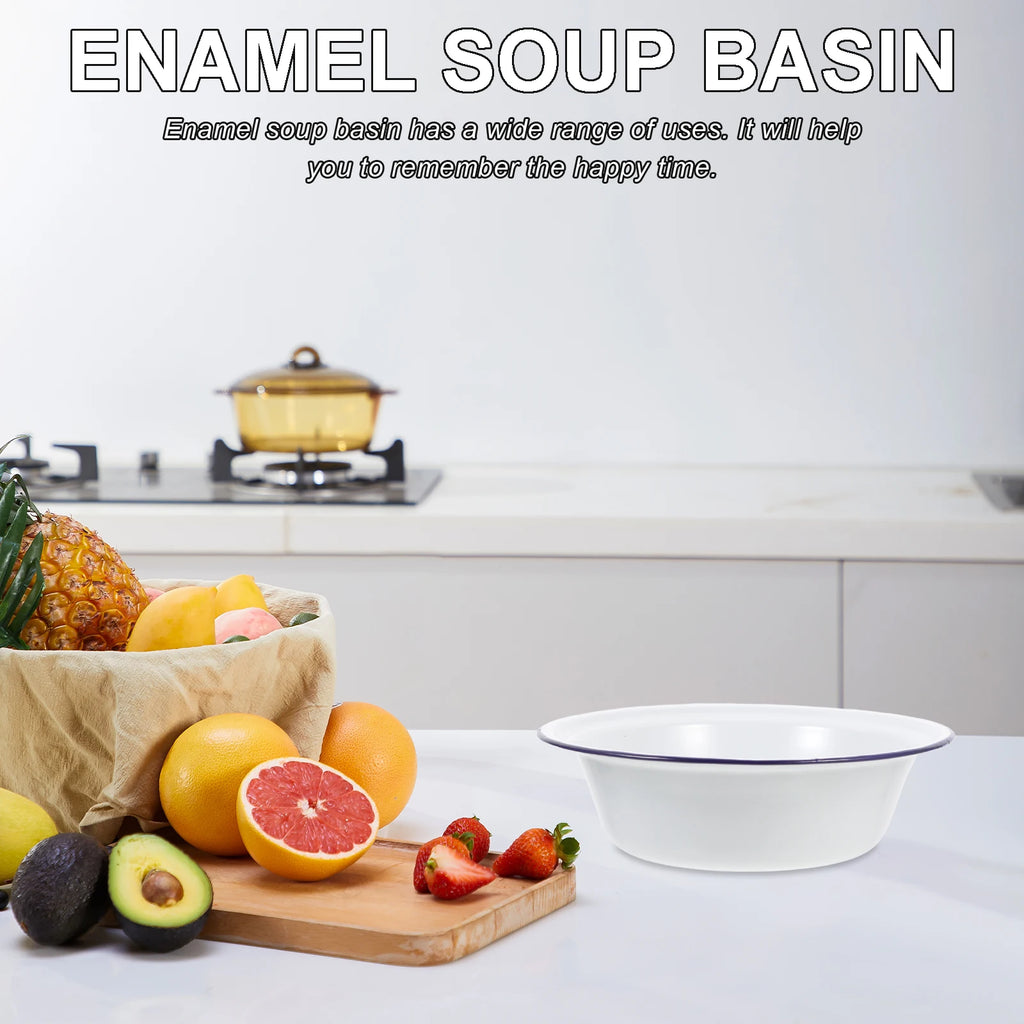 1pcs Enamel Bowl Vintage Style With Lid Soup Storage Basin Heavy Duty Kitchen Enamelware Mixing Salad Dough Retro Home accessory