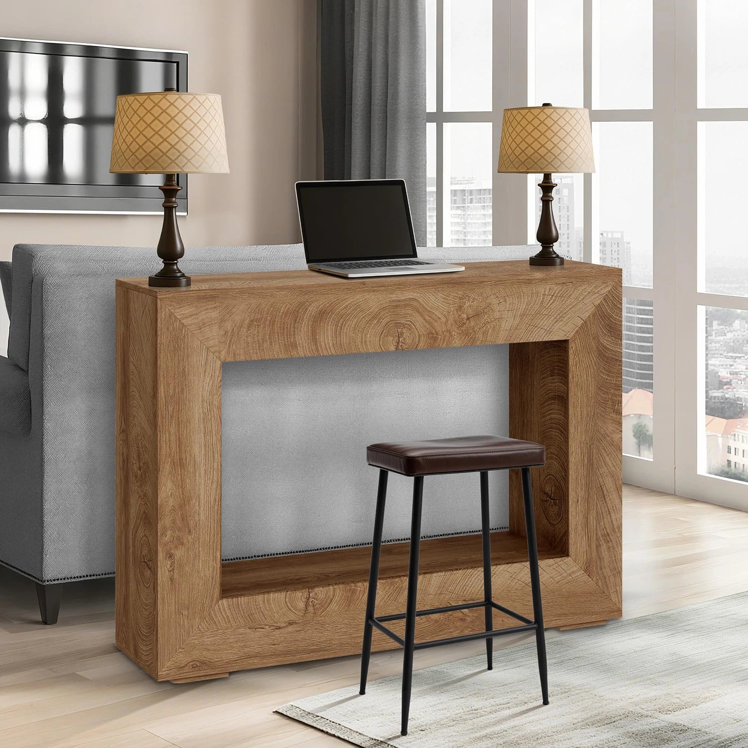 47" Rustic Farmhouse Console Table Wooden Entryway Sofa Table With Open Storage Shelves For Living Room Hallway Foyer Bedroom