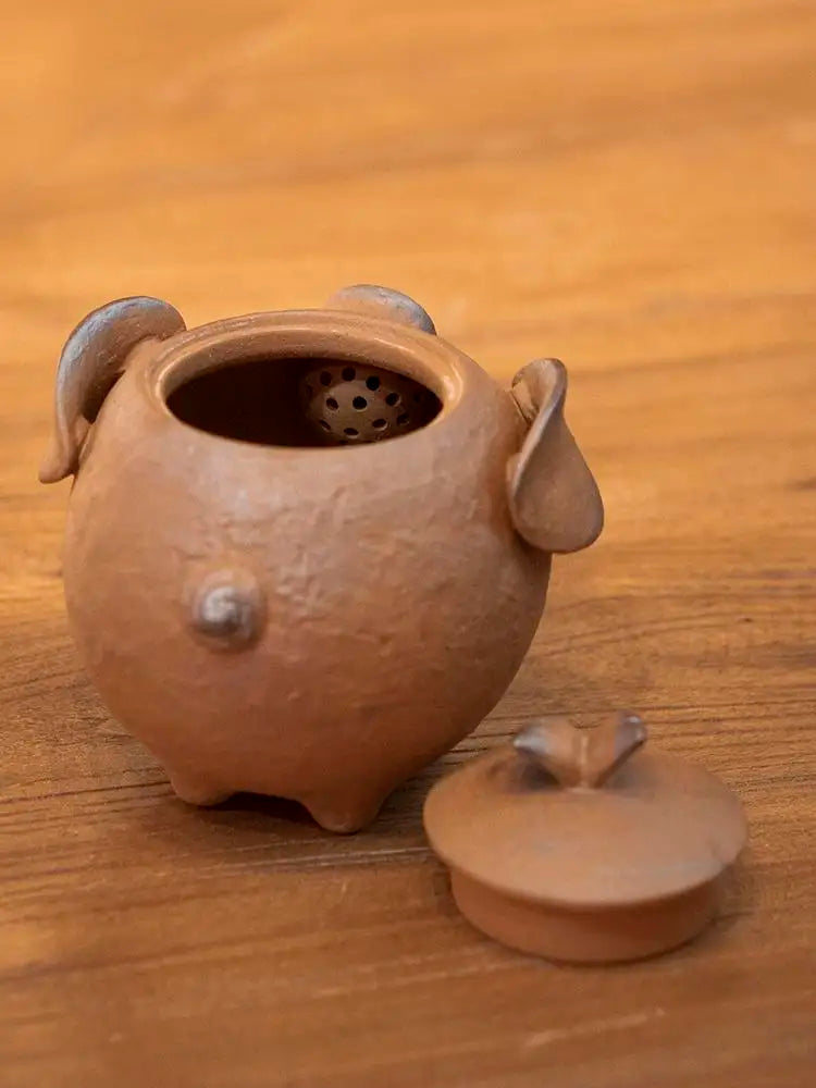 Old Rock Mud Rough Pottery Pig Shape Tea Pot Retro Teapot Tea Kettle Tea Ceremony Tea Making Single Pot Tea Ceremony