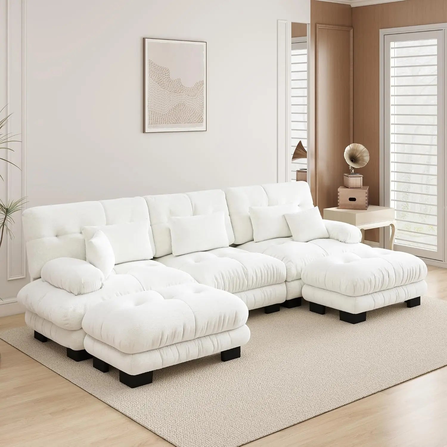 Velvet Modular Sectional Sofa 130" W Oversized U-Shaped Cloud Couch with 2 Ottomans Free Combined 3-Seater Comfort Customized