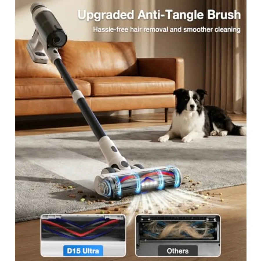 Cordless Vacuum Cleaner 55Mins for Home 15-in-1 Self-Standing Stick Vacuum with LED Light Anti-Tangle Wall Mount Charge Lightwe