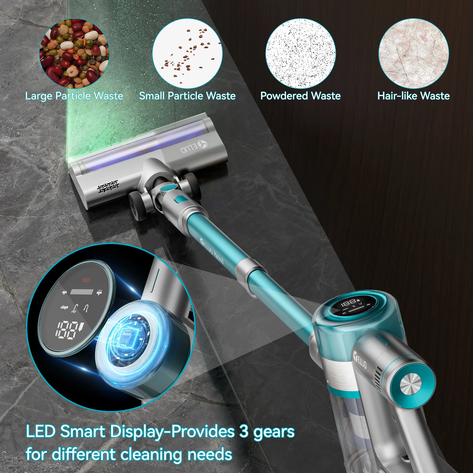 Cordless Vacuum Cleaner, 6-in-1 Stick Vacuum with 400W Suction,Rechargeable Vacuum Handheld Vacuum for Pet Hair/Carpet/Floor