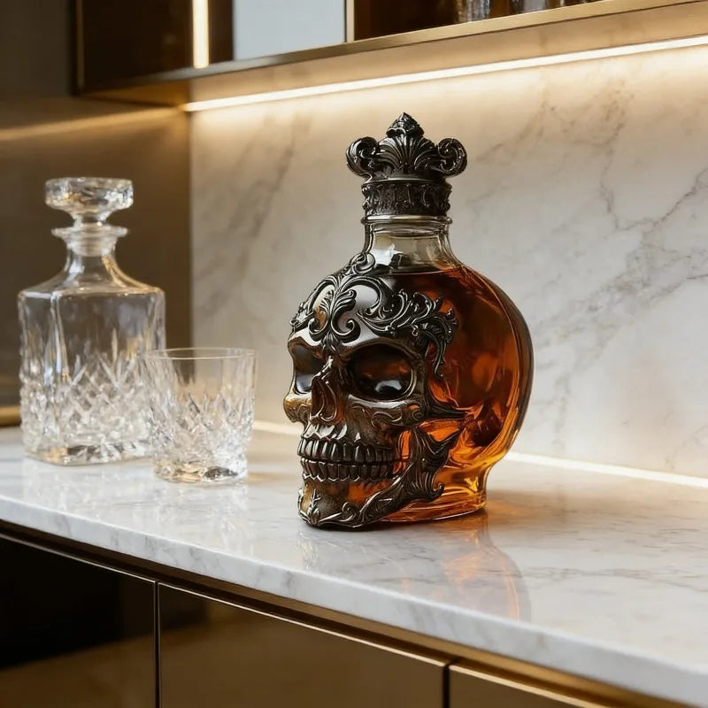 Whiskey Bottle Skull Decor Alcohol Dispenser Skeleton Whiskey Wine Bottle Sculpture for Bourbon Vodka Brandy Wedding Party