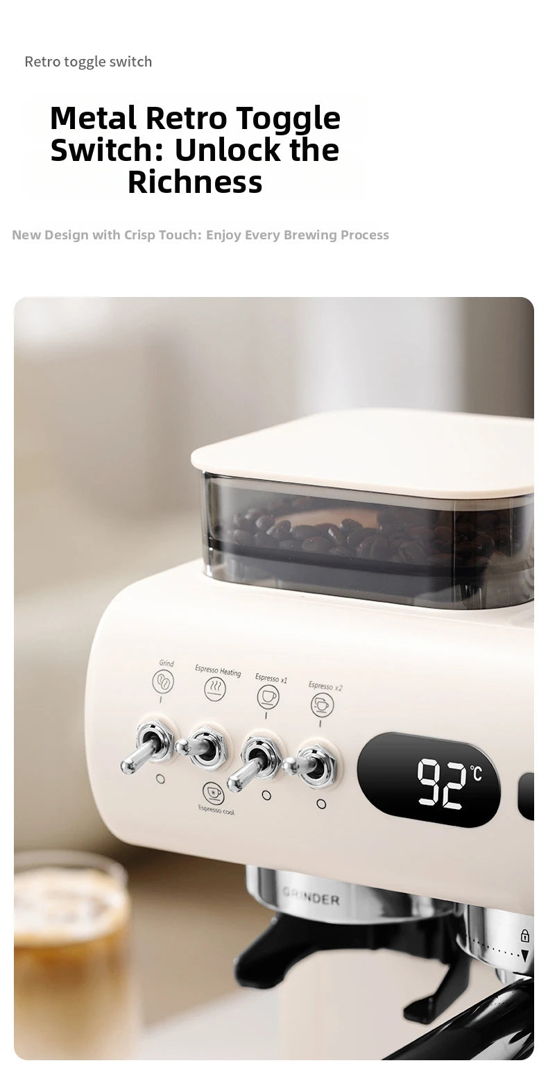 Semi-Automatic Espresso Machine – 20Bar Pressure with Built-in Grinder, Cold & Hot Brew Dual Extraction, Compact for Home Use