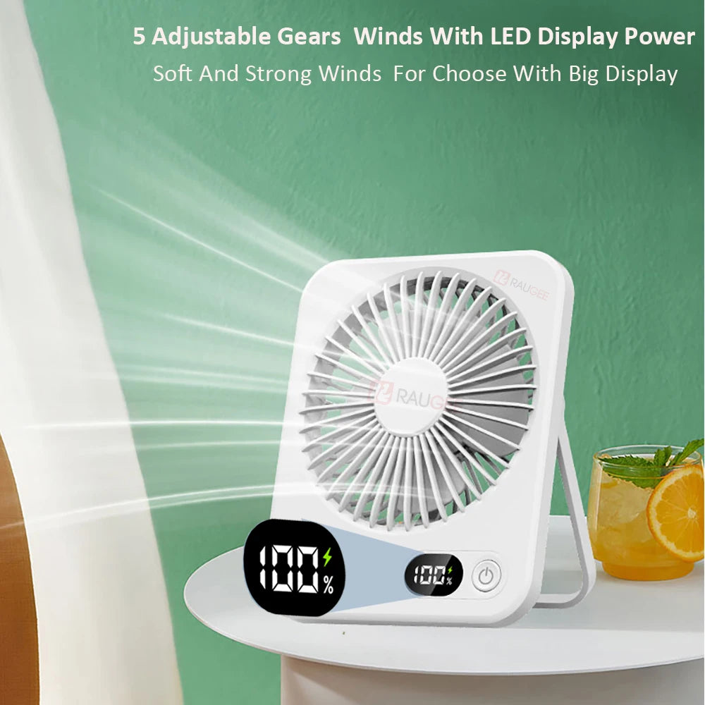 Portable Desk Fan Mini Foldable Table Fan With 5 Gear USB Rechargerable Wall Hanging Fan Student Desktop Fan For Office Home