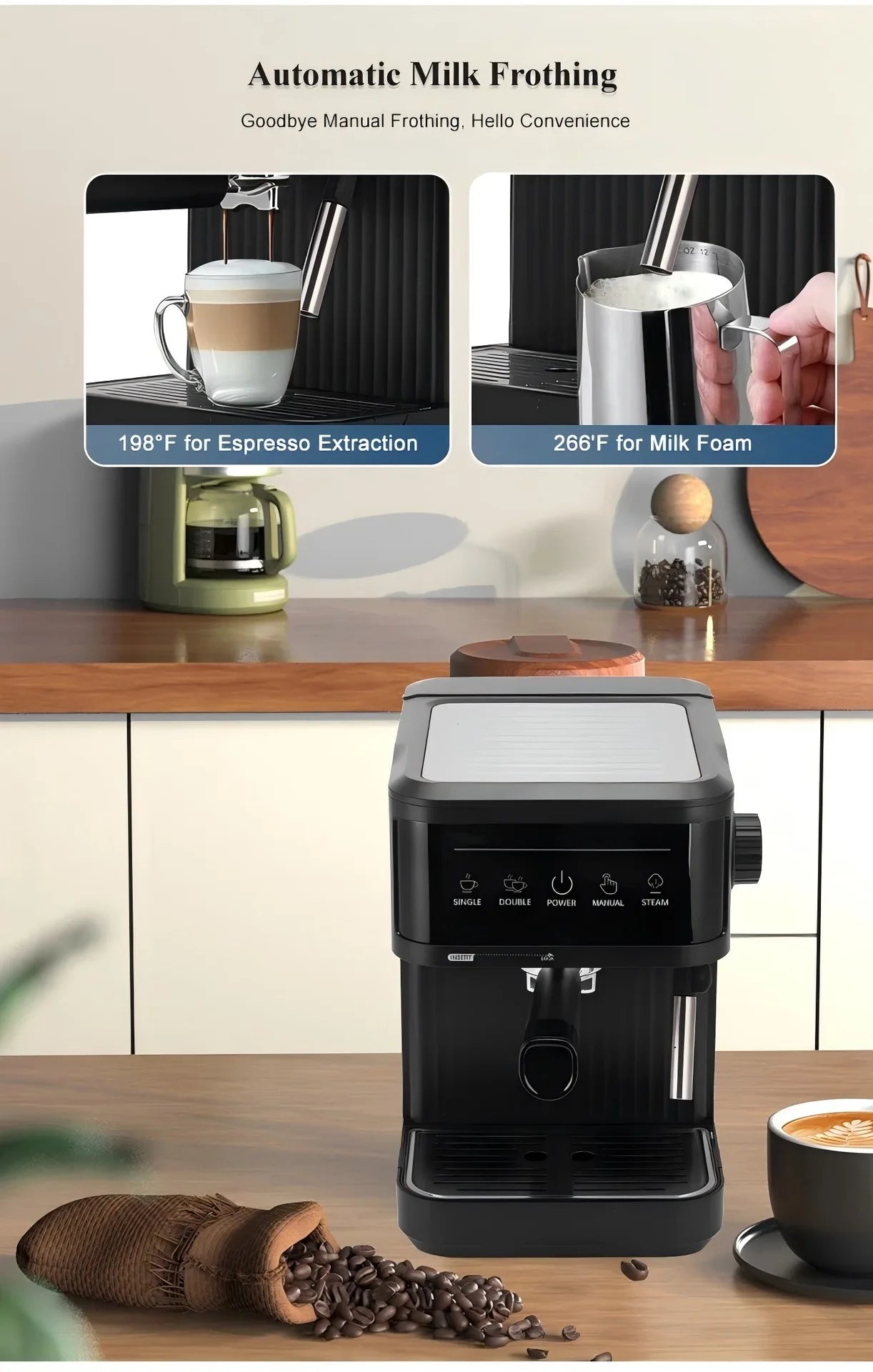 Home Coffee Machine 20Bar Pump Pressure Energy Saving Self-Cleaning Portable Small Coffee Grinder Machine for Home Office