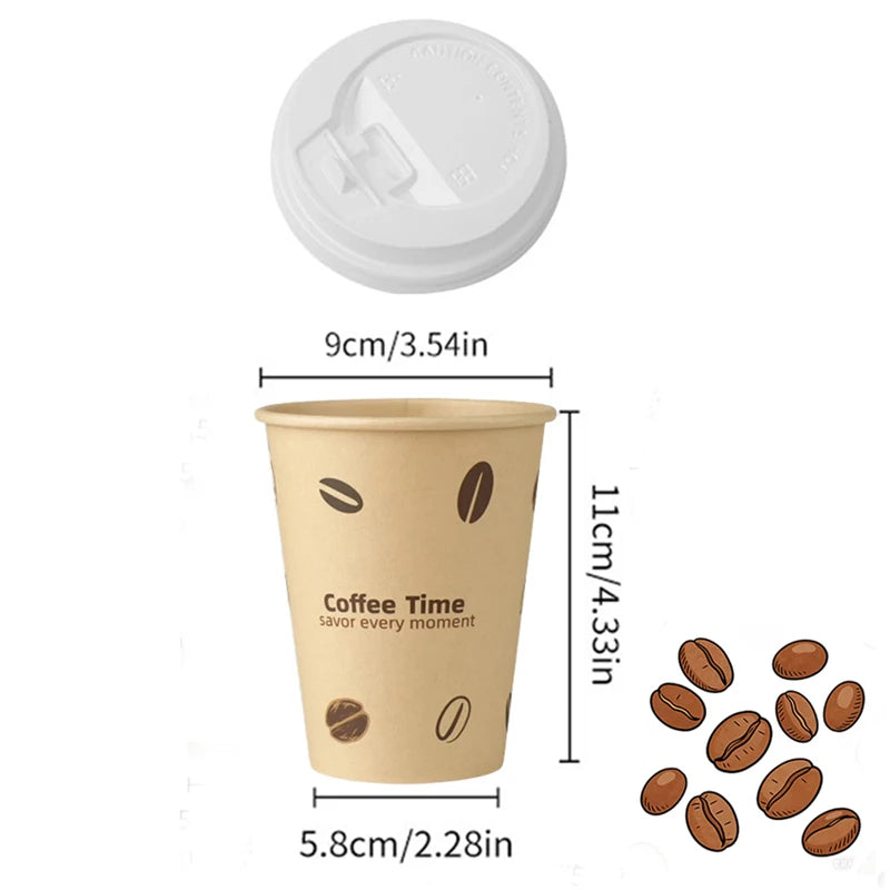 25/50Pack Disposable Paper Coffee Cups with Lids 12oz Bamboo Pulp To Go Drinking Paper Cups for Cold/Hot Drinks for Office Home