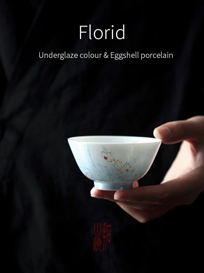 Ceramic Tea Cup Chinese Kungfu Teaware Vintage Blue Porcelain Exquisite Hand-Painted 80ml Office Home Drinkware Perfect Gift