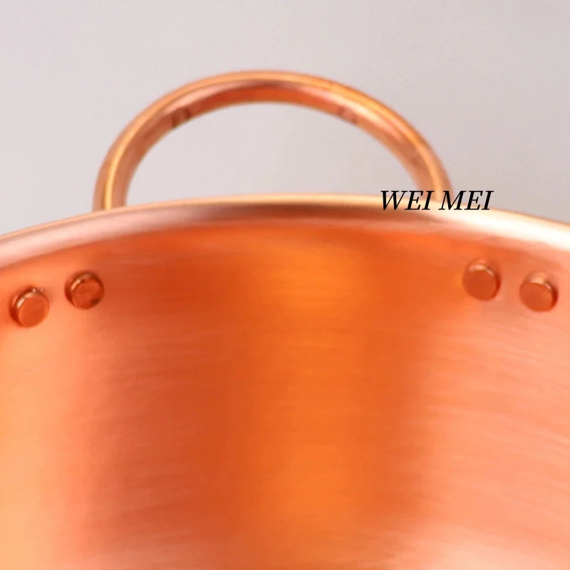 Pure Copper Pasta Pot,Handcrafted Wire Drawing Texture Outdoors Picnic Soup Pot,Portable Thickened Bottom Pan Retro Tableware